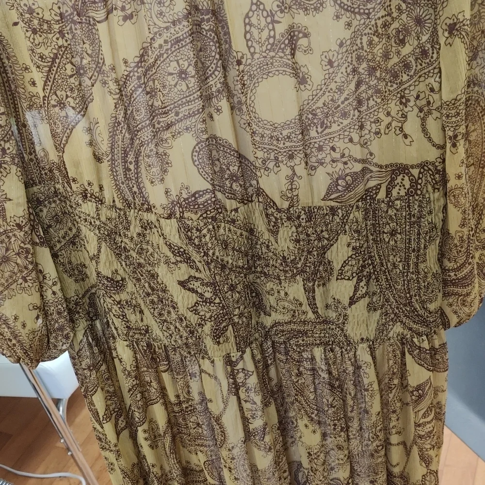 Boho Paisley Long Sleeve Maxi Dress - Mustard/Brown - Picture 10 of 12